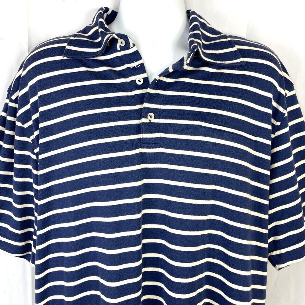 iliac Bert La Mar Navy Striped Golf Shirt Polo XL Mens Luxury Hybrid Notch Sleev